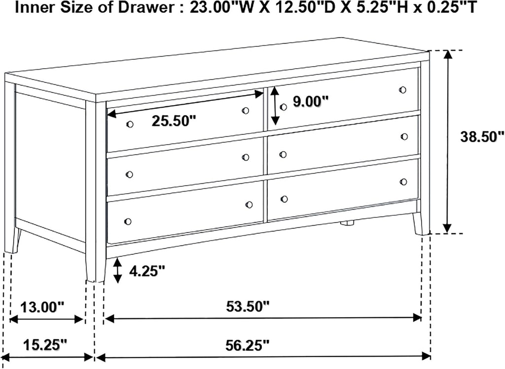 Coaster Home Furnishings - Carlton - Wood - 6-Drawer Dresser with Contemporary Style, Wide Drawers, Round Knobs, Rectangular Structure, Tip-Over Restraint - Bedroom - Cappuccino - 202093