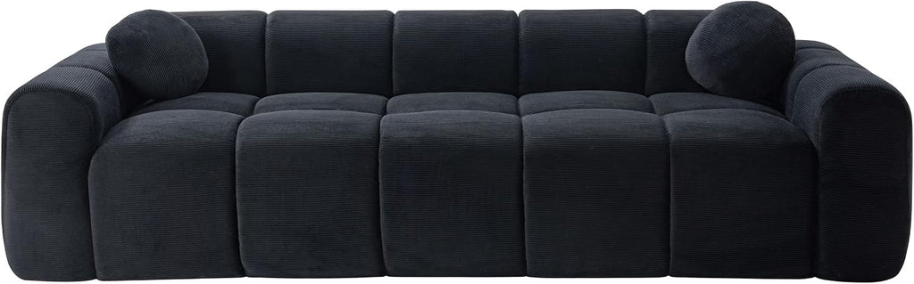 98.4-Inch Oversized Boneless Cloud Couches Deep Seat Foam Sofa Couch with 2 Round Toss Pillows, Luxury Corduroy Upholstered 3 Seat Tufted Loveseat, Cloud Sofa in a Box