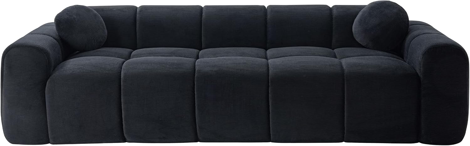 98.4-Inch Oversized Boneless Cloud Couches Deep Seat Foam Sofa Couch with 2 Round Toss Pillows, Luxury Corduroy Upholstered 3 Seat Tufted Loveseat, Cloud Sofa in a Box