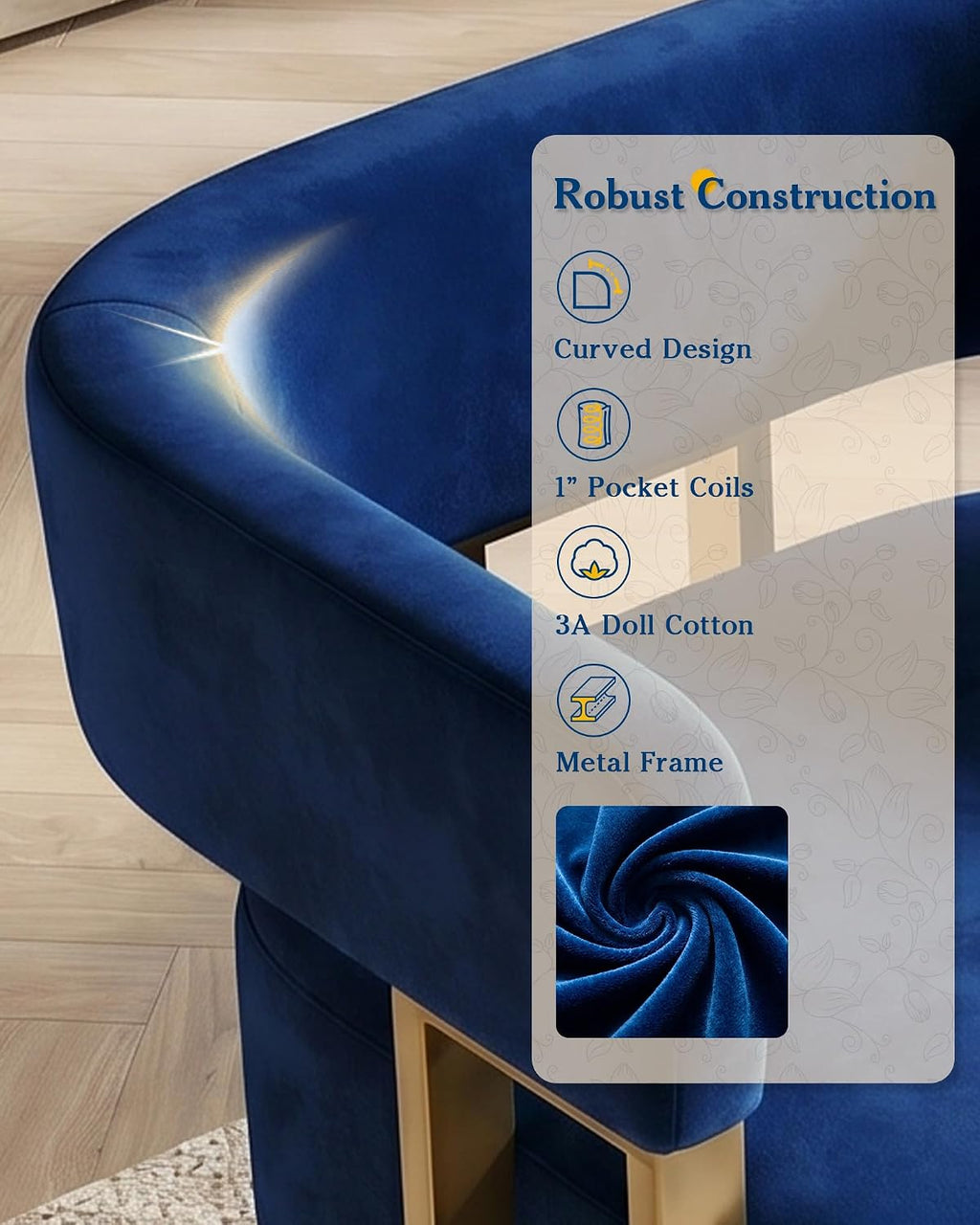 AODAILIHB Blue Modern Accent Chair, Velvet Barrel Chairs with Gold Metal Legs - Upholstered Armchairs for Living Room, Bedroom, Lounge & Waiting Room
