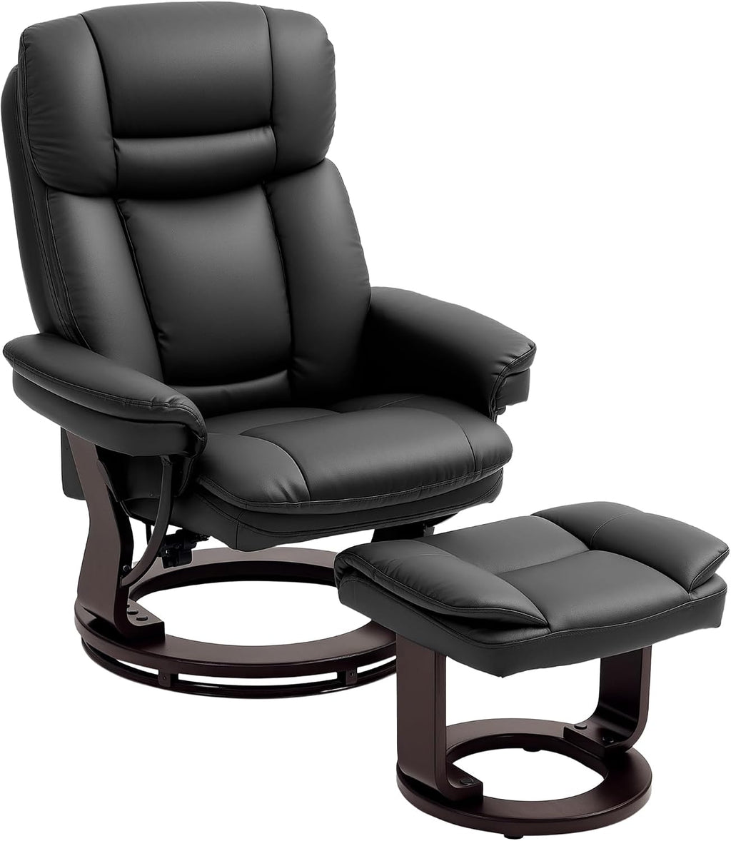 HOMCOM Recliner Chair with Ottoman, PU Leather Swivel Recliner with Comfy Footrest, Upholstered Adjustable Living Room Chair and Ottoman Set, Black
