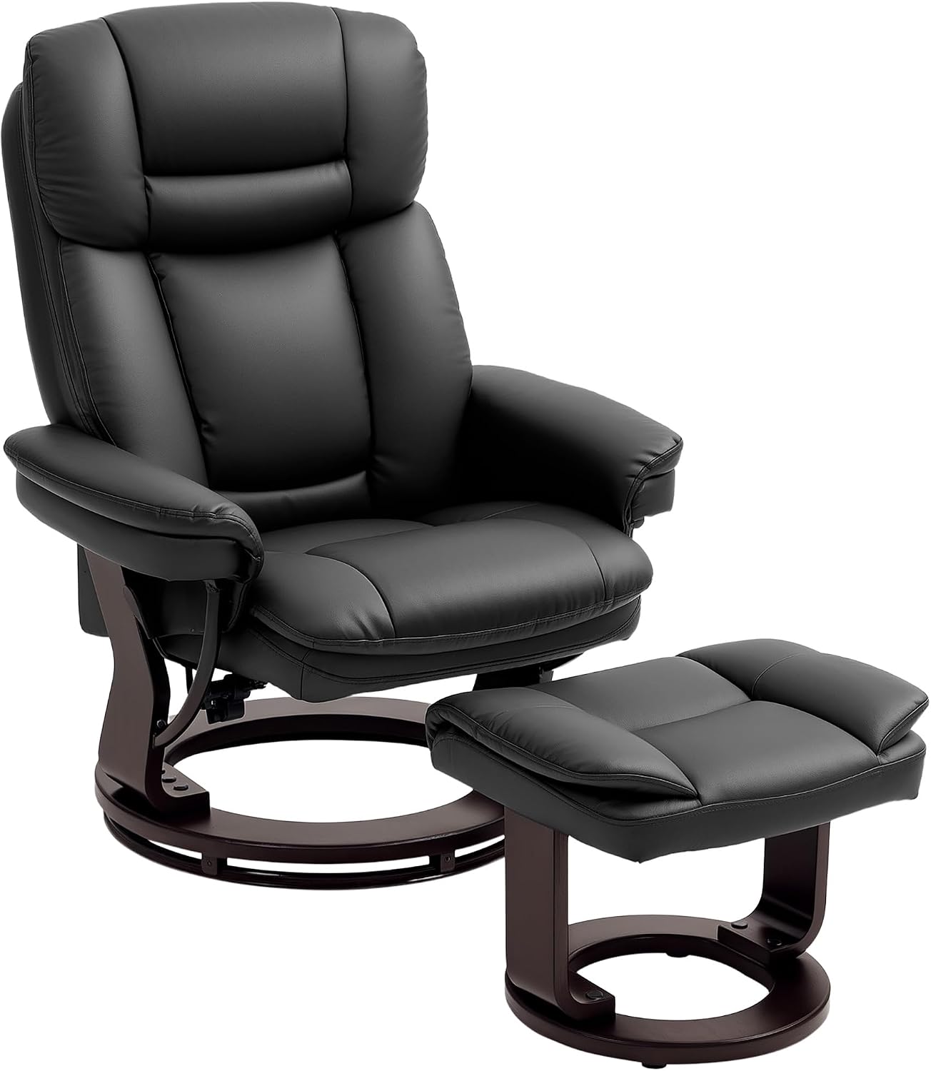 HOMCOM Recliner Chair with Ottoman, PU Leather Swivel Recliner with Comfy Footrest, Upholstered Adjustable Living Room Chair and Ottoman Set, Black