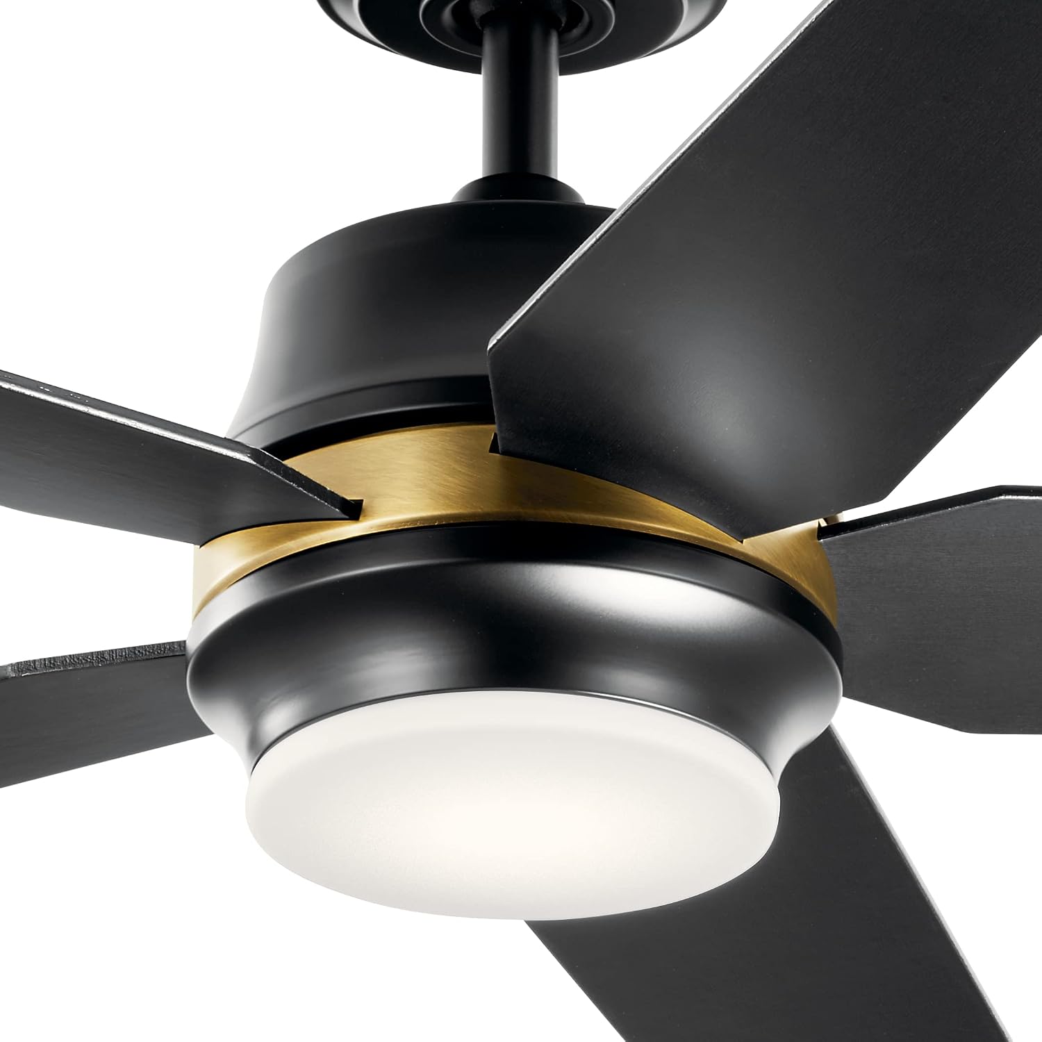 Kichler Maeve 52 in LED Ceiling Fan with Light, Modern Indoor Fan with Satin Etched Cased Opal Glass in Satin Black, Natural Brass Accent Ring, Wall Control, for Bedroom Living Room, 300059SBK