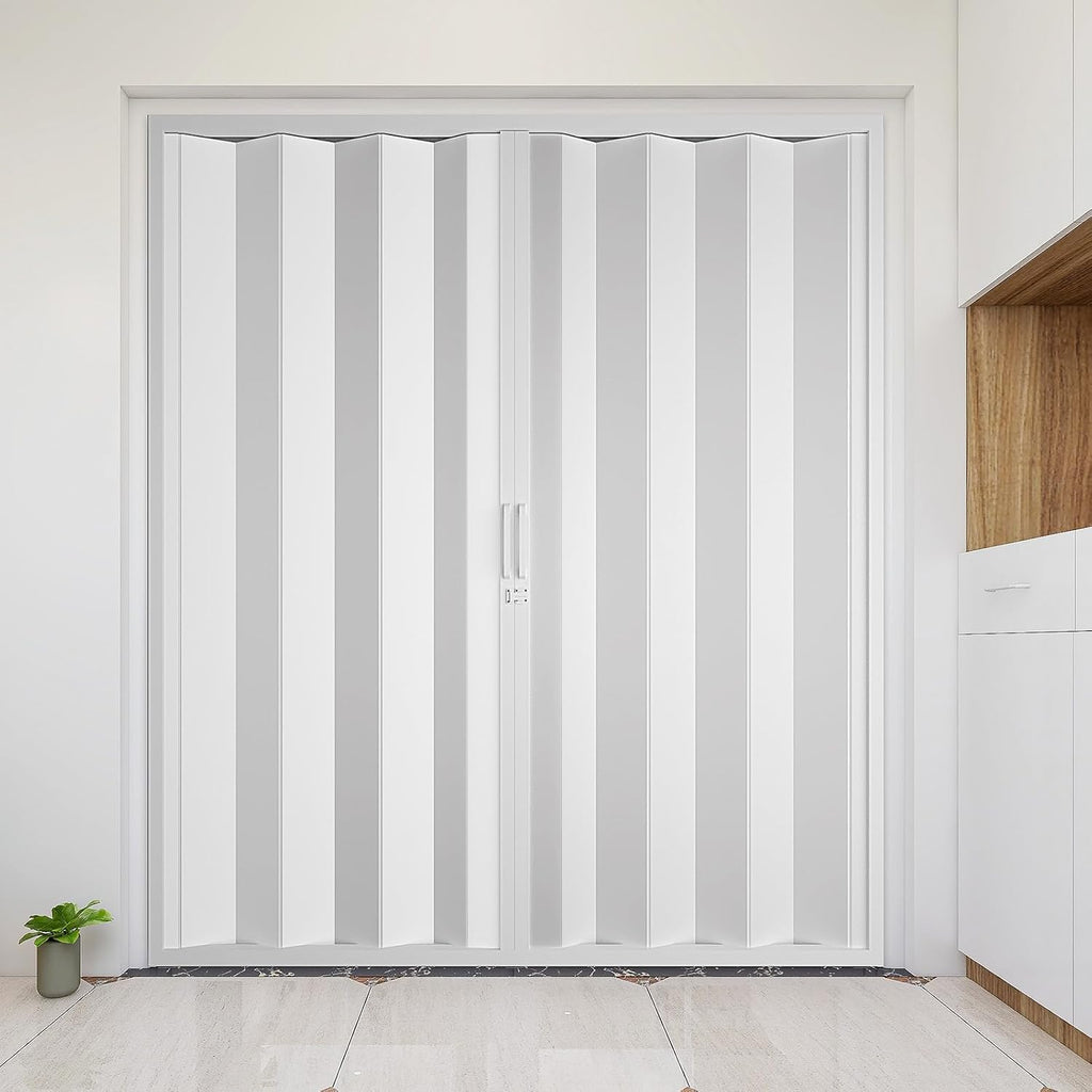 NeatiEase Accordion Door 72x80, Portable Interior PVC Folding Door, Bifold Closet Doors with Latch, Handle, Mounting Hardware