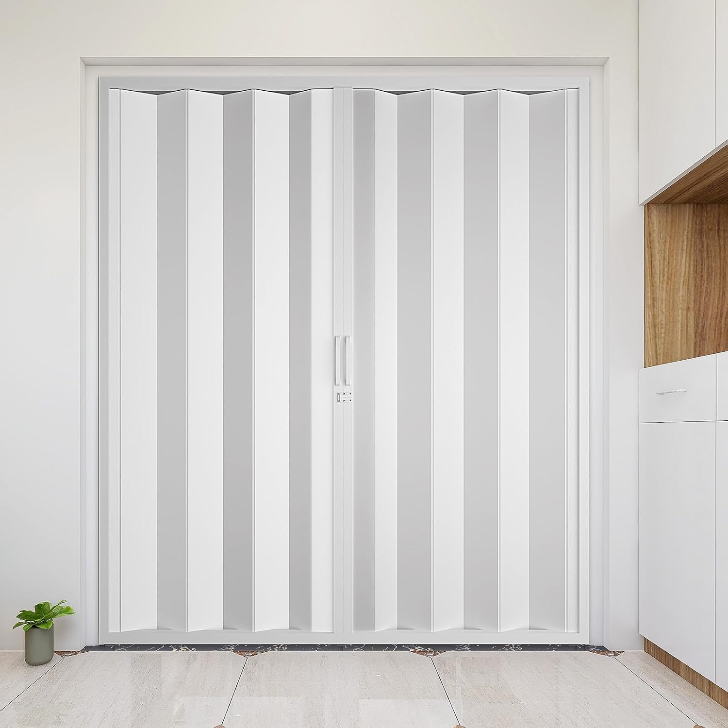 NeatiEase Accordion Door 72x80, Portable Interior PVC Folding Door, Bifold Closet Doors with Latch, Handle, Mounting Hardware