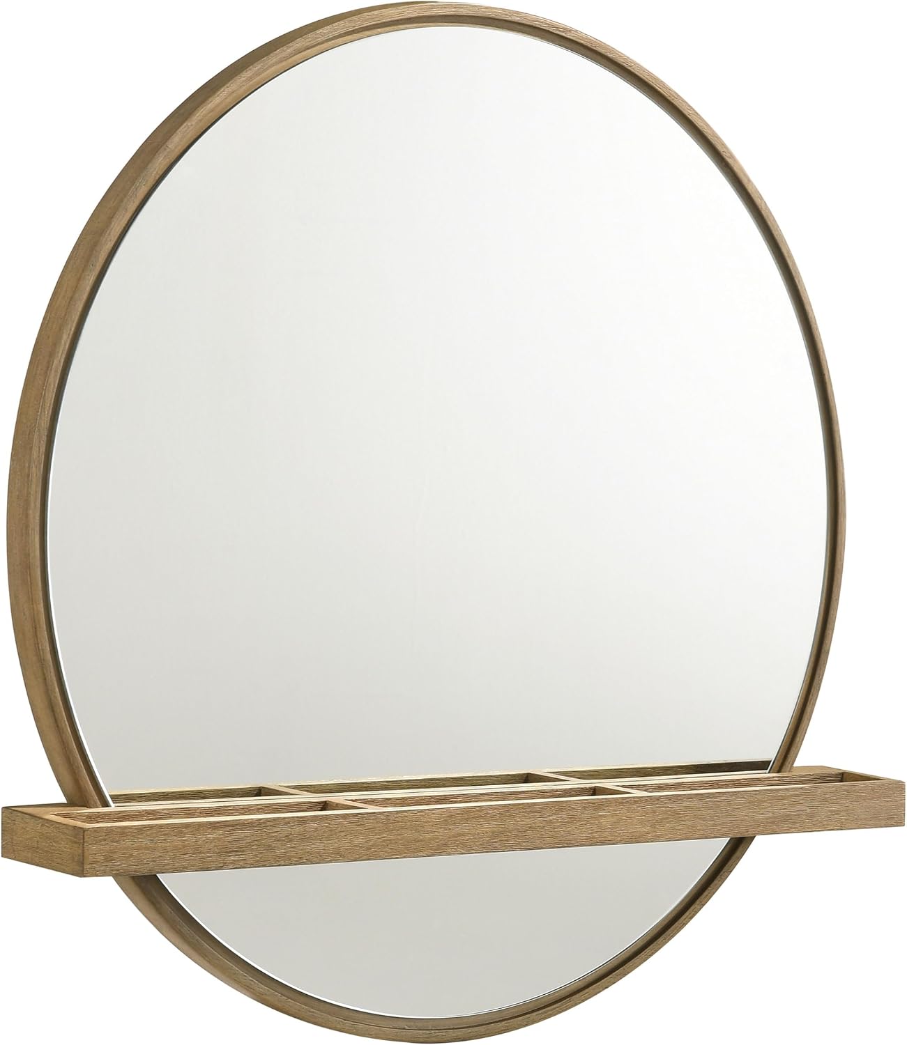 Coaster Home Furnishings Arini Coastal Round Wall Mounted Vanity Mirror for Bedroom with Jewelry Storage Shelf Sand Wash 224308