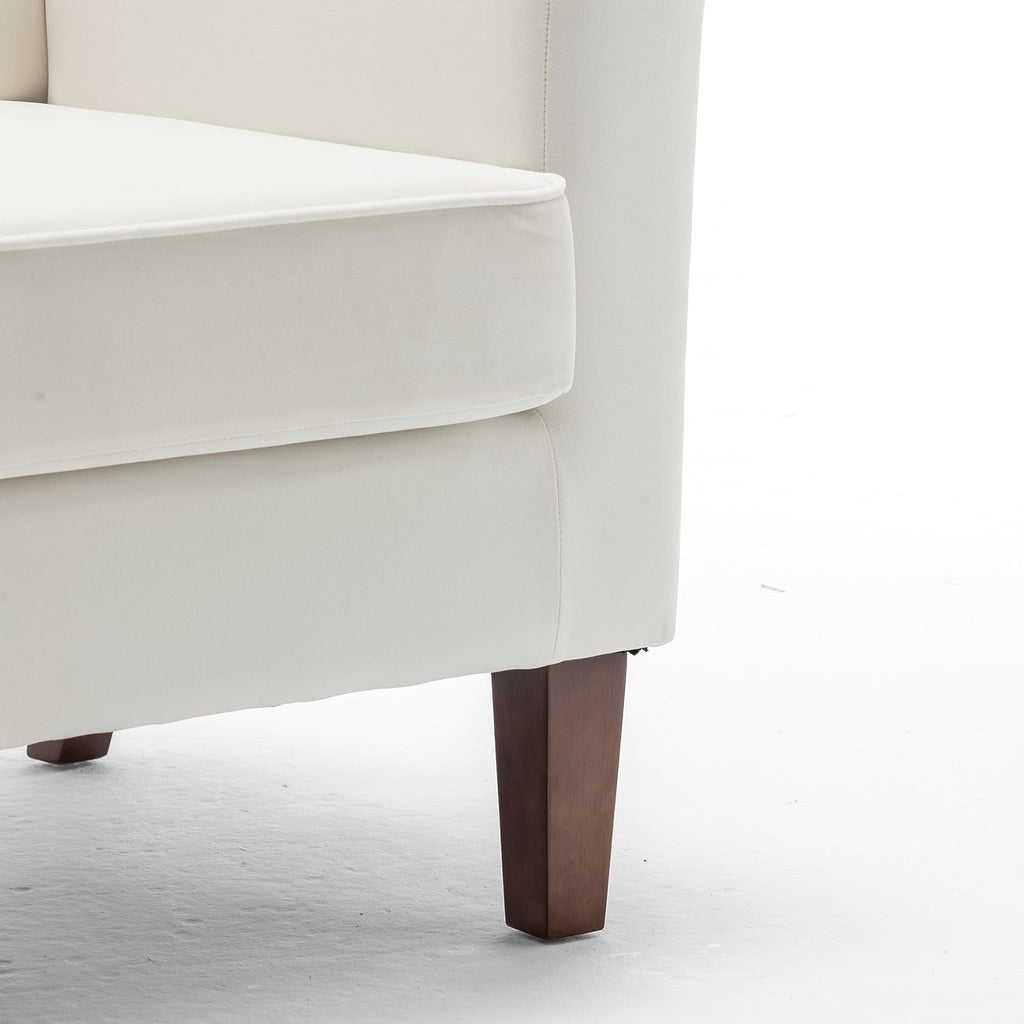 Container Furniture Direct Contemporary Accent Arm Chair with Birch Wood Frame and Velvet Upholstery, Armchair for Office and Living Room Decor, Removable Cushions, Beige