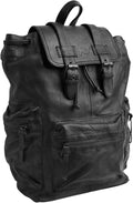 Jild Genuine Leather Backpack for Women or Men Carry-On Travel Backpack Shoulder Hiking Camping Vintage Leather Laptop Bag (Black)