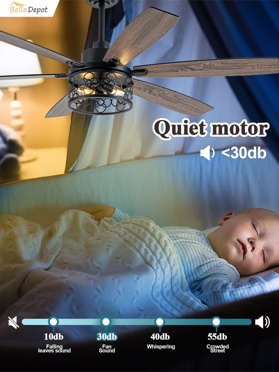 Bella Depot 60' Ceiling Fan with Light Farmhouse Caged Chandelier Fan with Remote Vintage Rustic Indoor Fandelier with Silent Motor for Dining Living Room Bedroom, (Bulbs not Included)