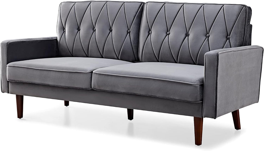 Container Furniture Modern Style Tufted Velvet Couches for Living Room with Soft Fabric Upholstery and Solid Wood Frame, 2 Piece Sofa and Loveseat Set, Grey