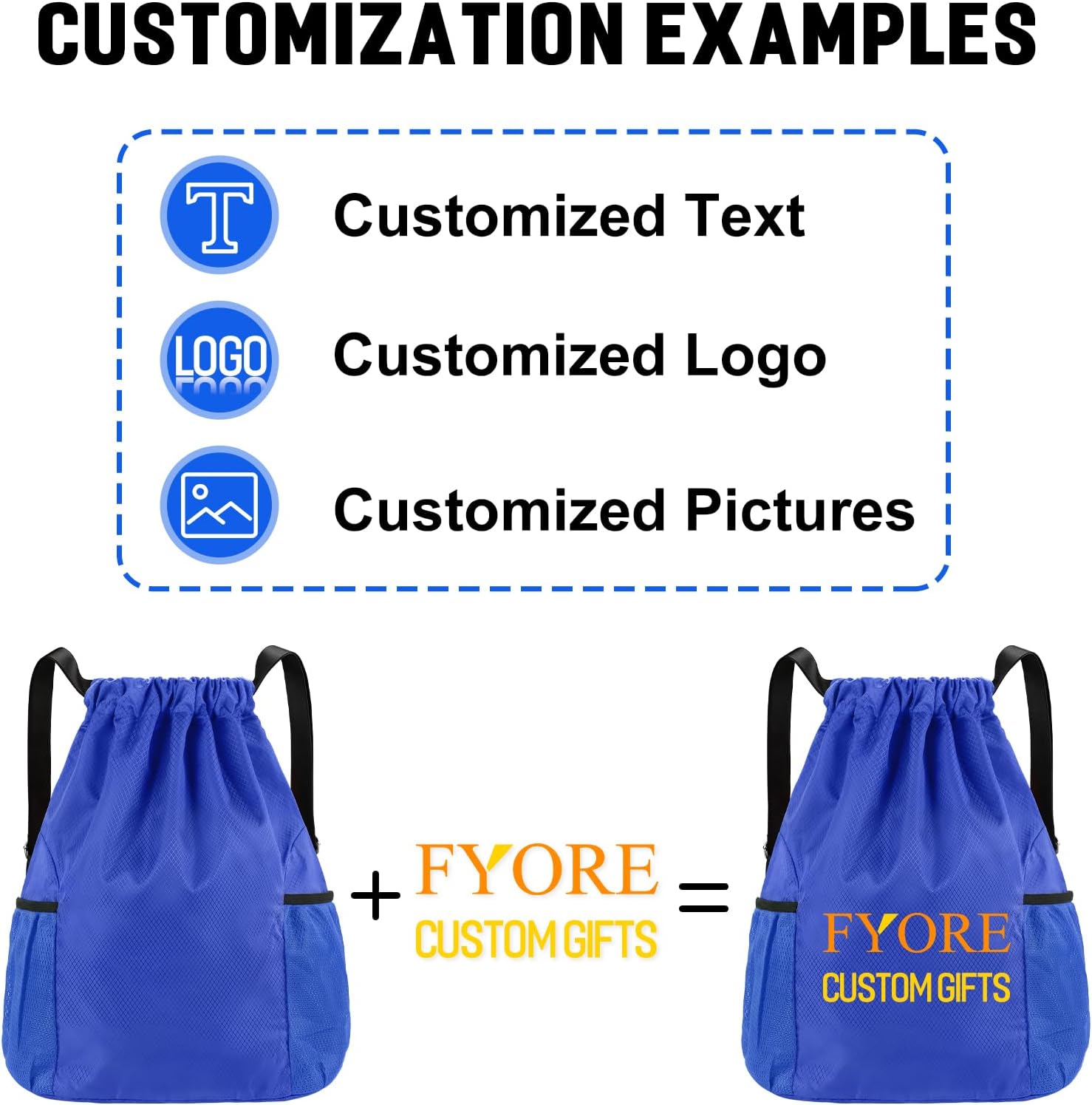 Fyore 20 Pack Personalized Drawstring Bags with Logo Text Bulk Custom Oxford Fabric Large Capacity Drawstring Backpack 11.81x4.72x16.14 in