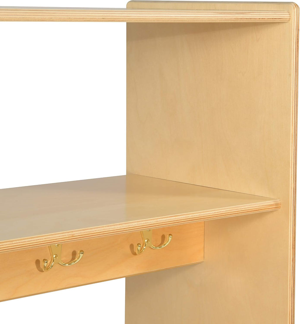 Wood Designs Baltic Birch Wooden Toddlers Fashion Pretend Dress-Up Station with 6 Shelves, Montessori Kids Room Furniture with Mirror & Hooks for Costume Storage