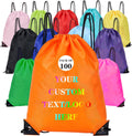 Custom Bags With Your Logo Set of 100 Custom Backpack Draw String Bags Pack Bulk for Travelling Swimming Gym Everyday Use (Orange)