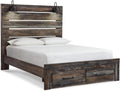 Signature Design by Ashley Drystan Queen Panel Bed with Storage Drawers, Built-in USB & LED Sconce Lights, Engineered Wood, for Master Bedroom Suites, Rustic Brown, Queen