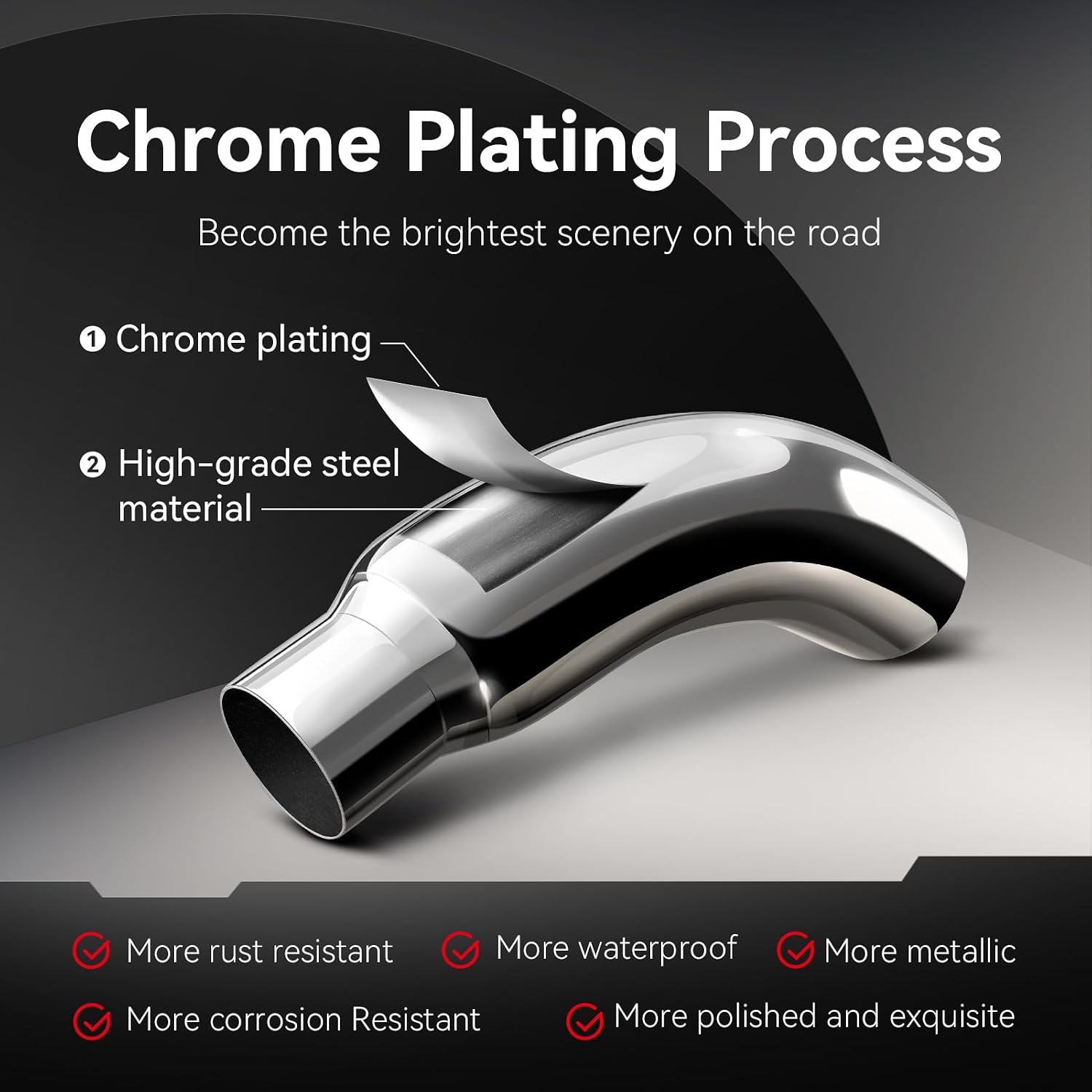 Exhaust Tip, 5 Inch Diesel Exhaust Tip Elbow Tip with a Clamp, 5' inlet 7' Outlet Chrome Exhaust Tip for Pickups, Trucks and Cars
