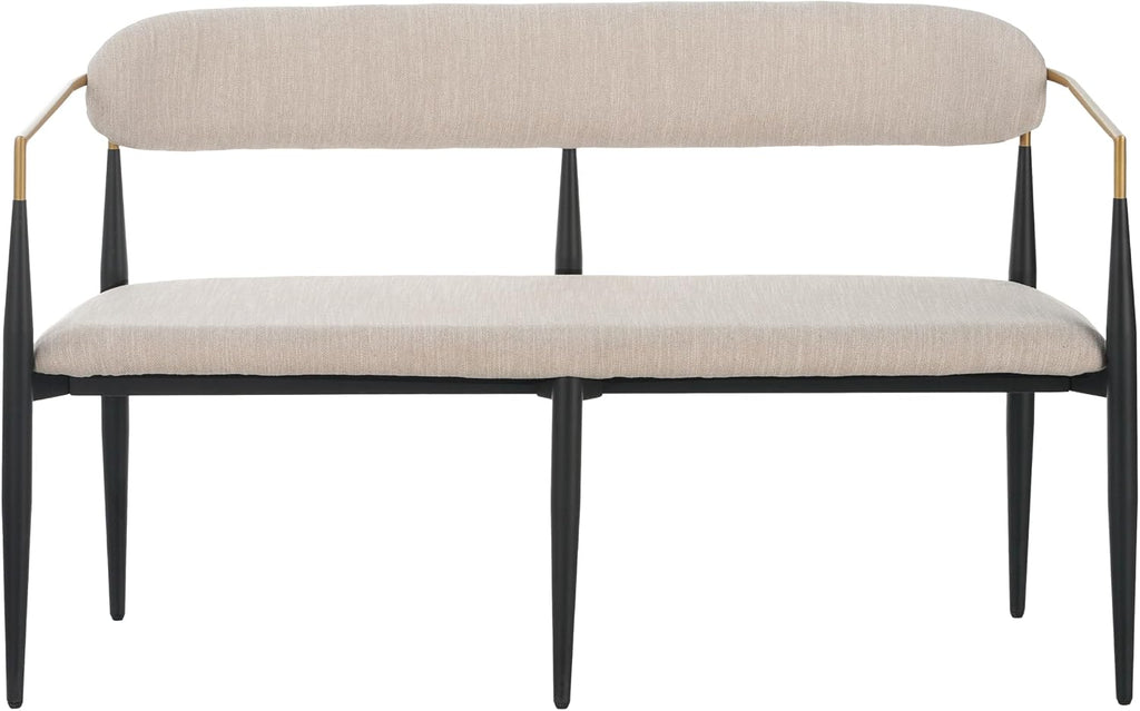 Christopher Knight Home Names Modern Metal Loveseat, Living Room Fabric Upholstered Settee, Curved Open Backrest 2-Seater Sofa, Cozy Couch for Bedroom, Apartment, Home Office, Black+ Gold + Beige