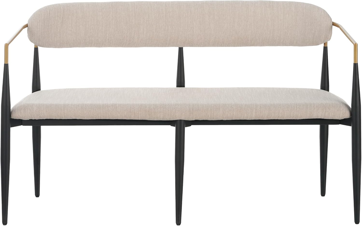 Christopher Knight Home Names Modern Metal Loveseat, Living Room Fabric Upholstered Settee, Curved Open Backrest 2-Seater Sofa, Cozy Couch for Bedroom, Apartment, Home Office, Black+ Gold + Beige