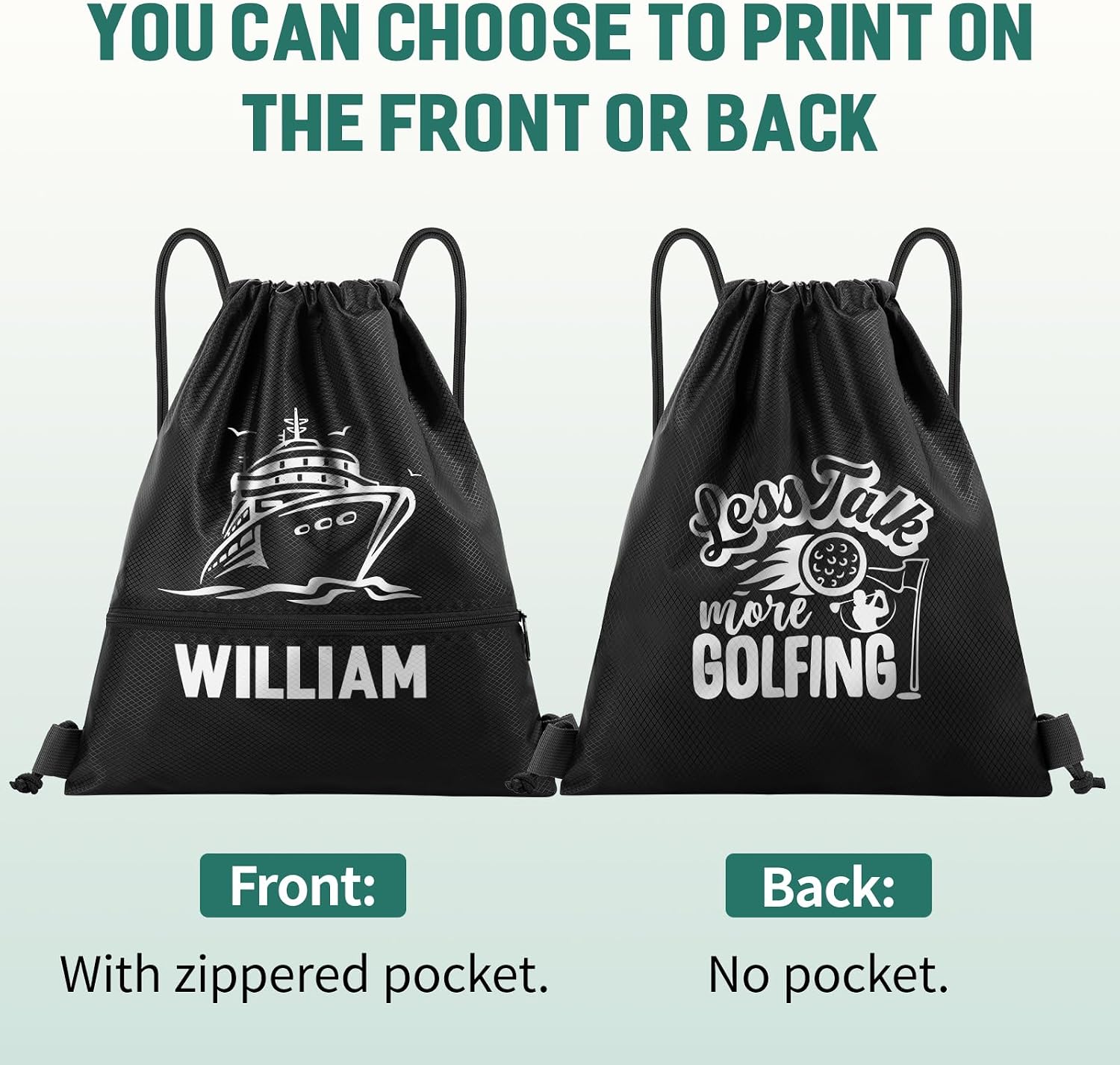 Custom Drawstring Bags Bulk With Logo, 20 Pack Personalized Text String Backpack with Zip Pocket for Gym, Sports, Events, Travel and Daily Use,Black