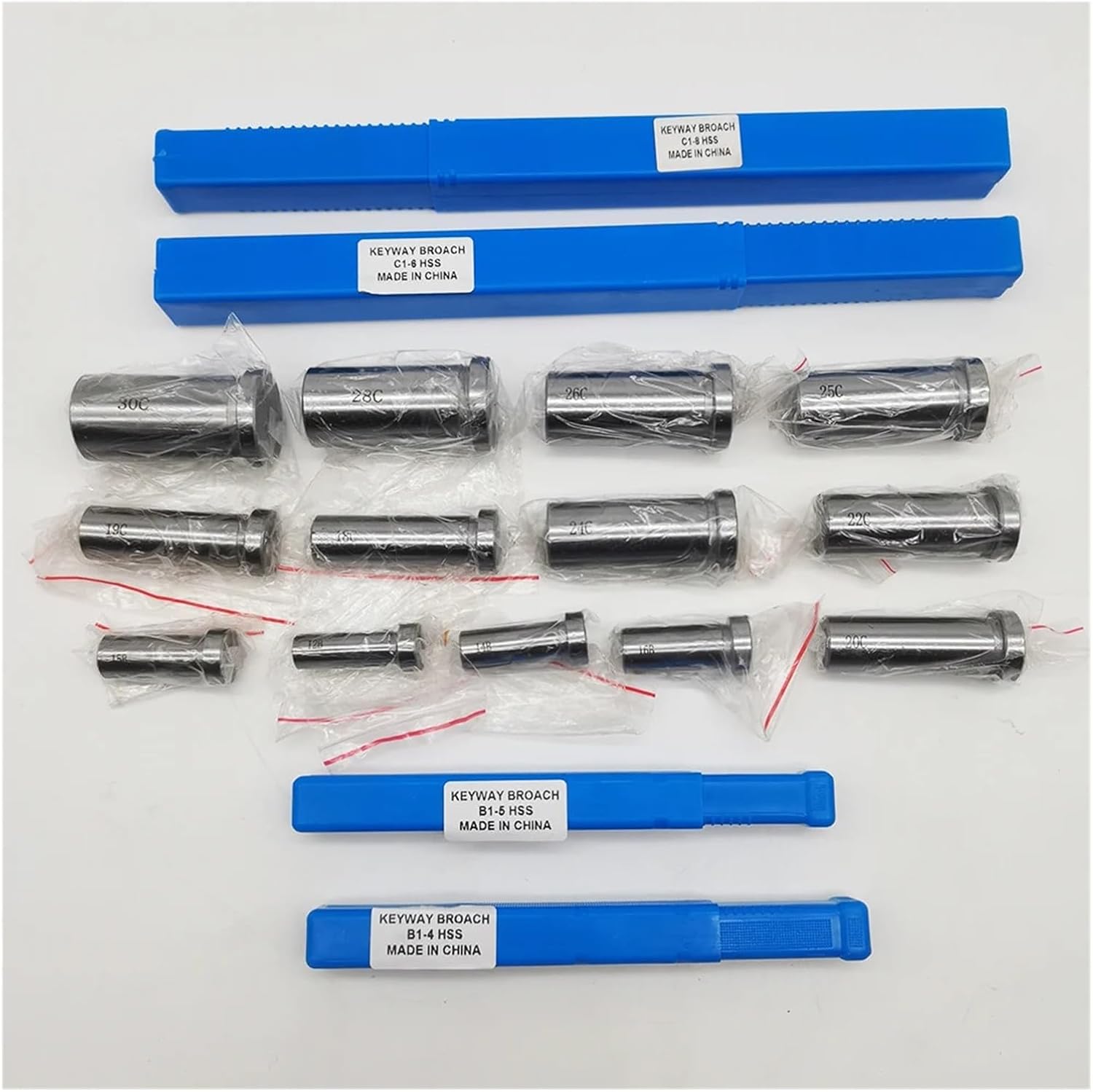 Push Type Keyway broaches 22pcs Keyway Broach Set Broaching Tool Bushing Shim Set Metric Systems 12-30 HSS Keyway Tool