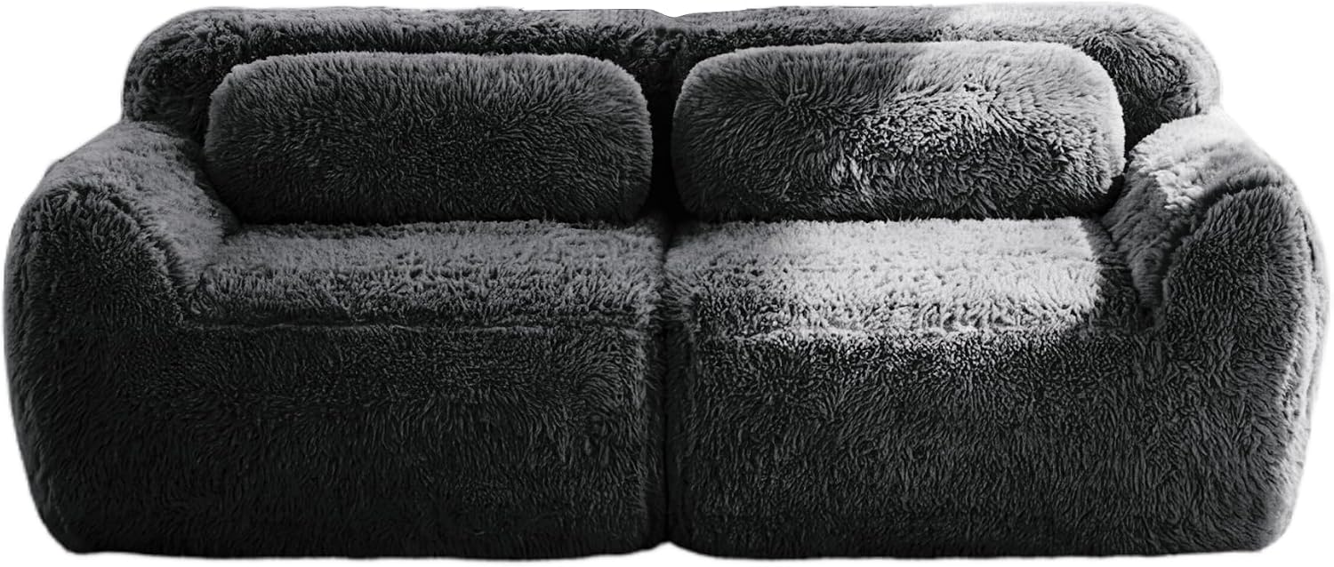 80-Inch Boneless Love Seat Couches in a Box, 2 Seat Modular Foam Cloud Sofa Floor Compressed Loveseat Couch W/Angle Armrests for Home Apartments Bedroom Living Room
