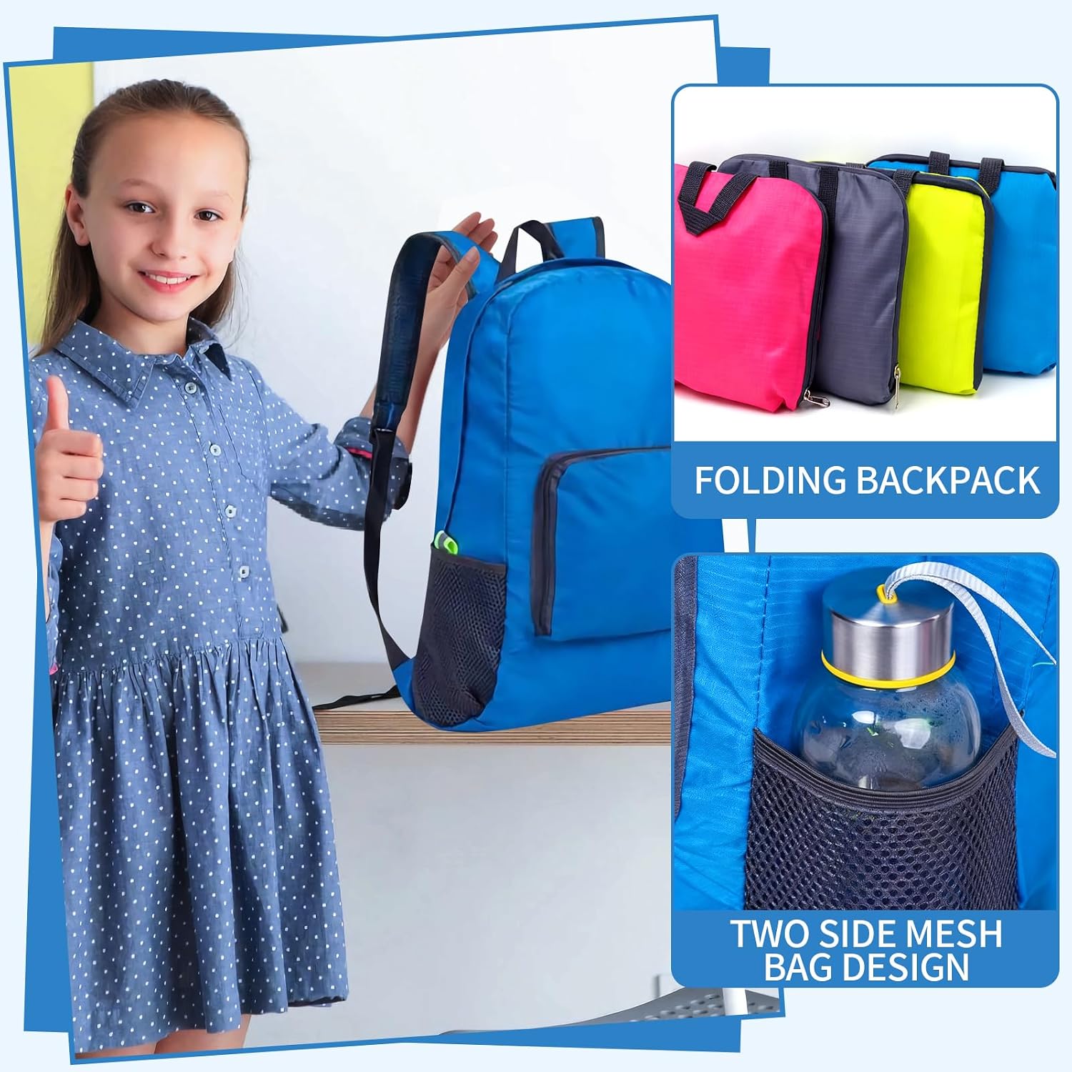 Sophproton 50 Pack Foldable Backpacks Bulk - 17 Inch Lightweight Travel Backpacks for Women & Men, Collapsible Backpack for Hiking, Gym,Homeless (10 Color Options)