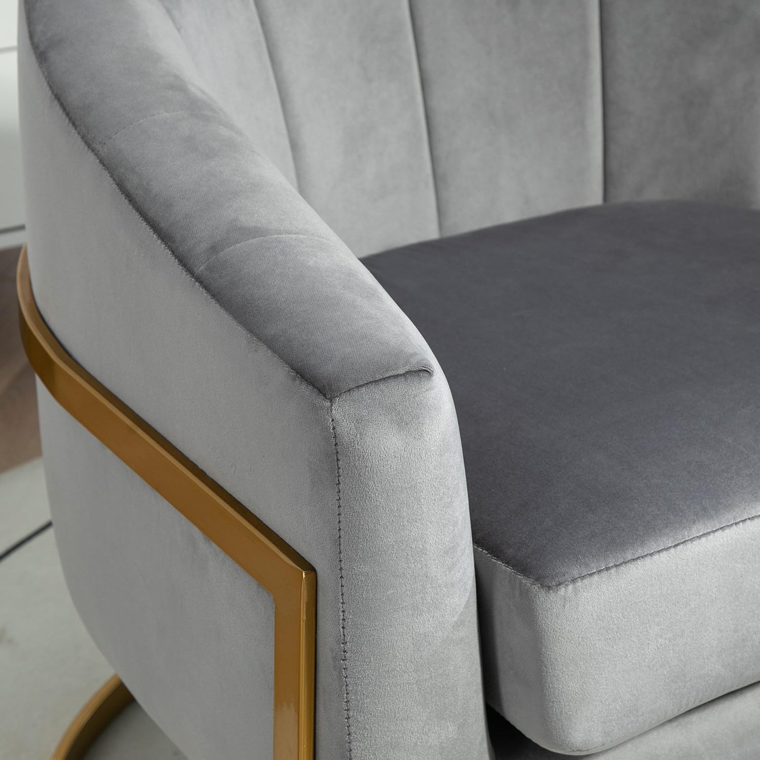 Container Furniture Direct Velvet Modern Accent Armchair - Luxury Gold Frame | Versatile Seating for Living Room, Bedroom, Office, Grey