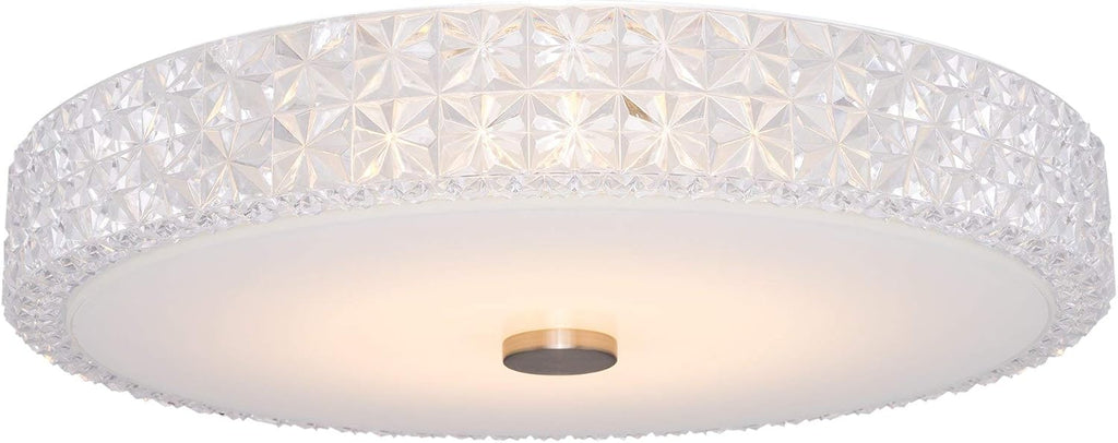 Kira Home Maxine 15' Modern Integrated LED Crystalline Flush Mount (25W), 3000K Warm White Light Low-Profile Clear Crystal Ceiling Light with Heavy Frosted Glass Diffuser, White Finish