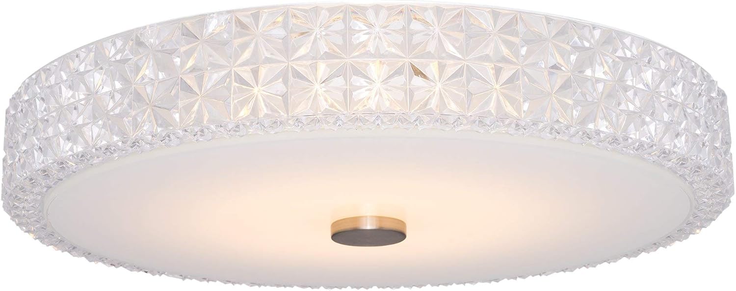 Kira Home Maxine 15' Modern Integrated LED Crystalline Flush Mount (25W), 3000K Warm White Light Low-Profile Clear Crystal Ceiling Light with Heavy Frosted Glass Diffuser, White Finish