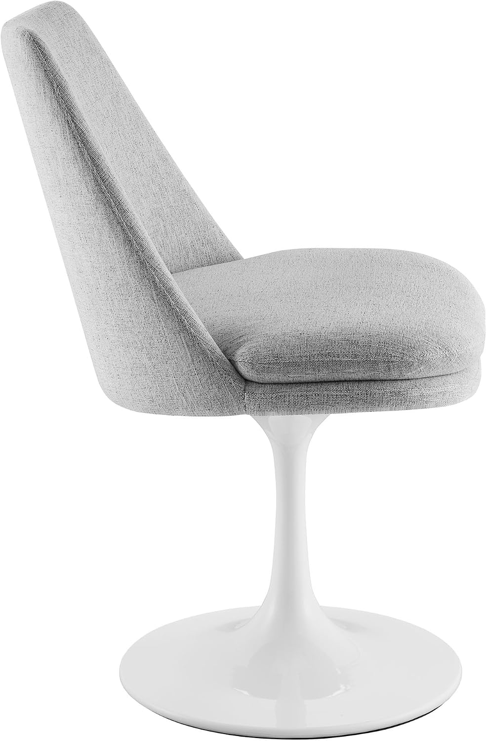 Modway Lippa Upholstered Swivel Dining Side Chair in White Light Gray - Armless Woven Heathered Fabric Accent Chair with Pedestal Base - 360° Office Desk Rotating Chair with No Wheels