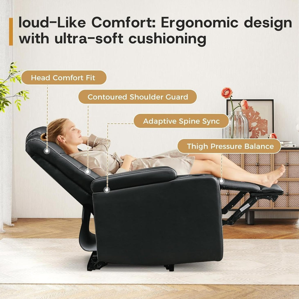 ANJ Power Home Theater Recliner Chair Set of 2, Electric Movie Theater Seating Reclining Chairs with Cup Holders for Living Room, Faux Leather with Blue LED, USB Ports, Hidden Arm Storage (Black)