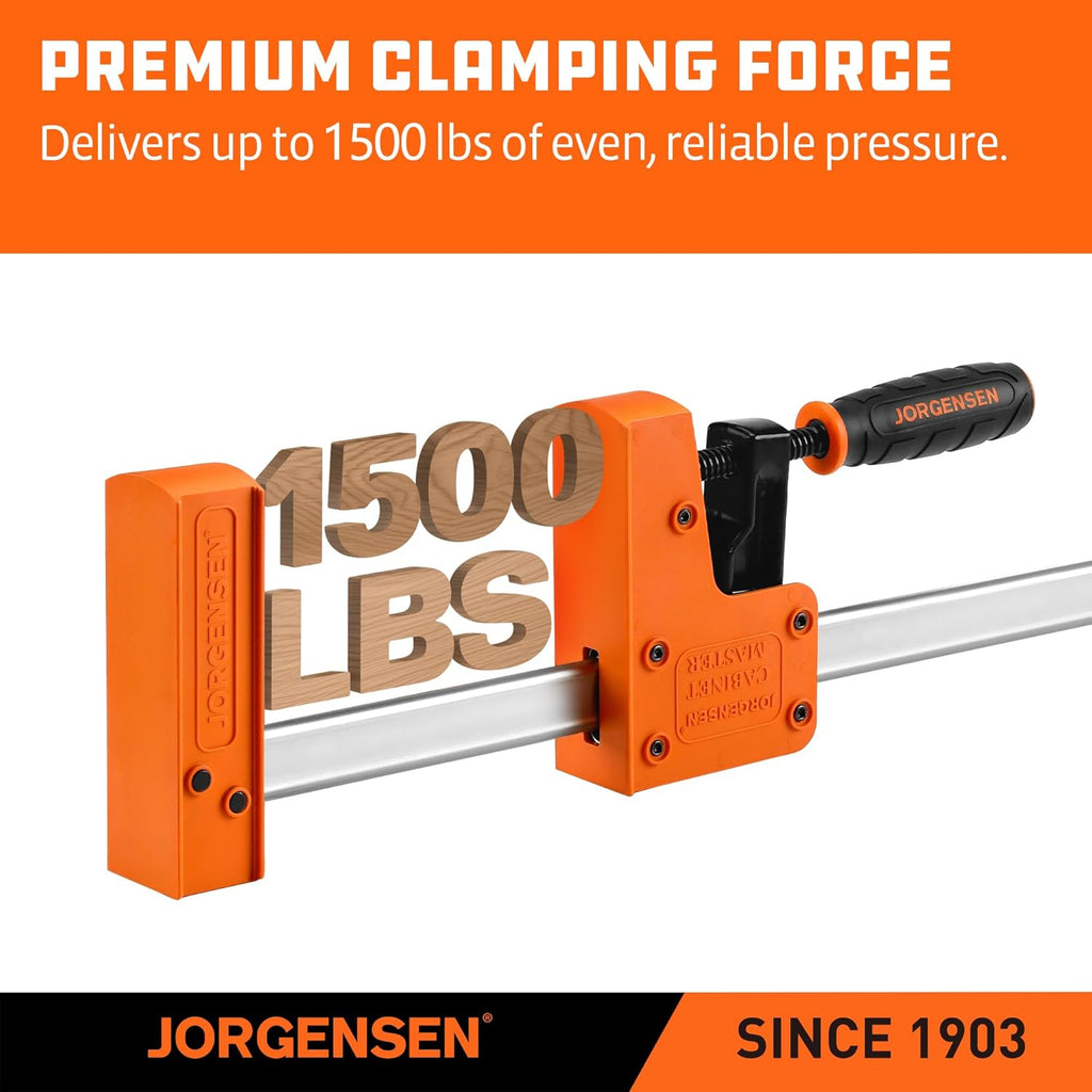 JORGENSEN 48-inch Bar Clamps, 90°Cabinet Master Parallel Jaw Bar Clamp Set, 2-pack