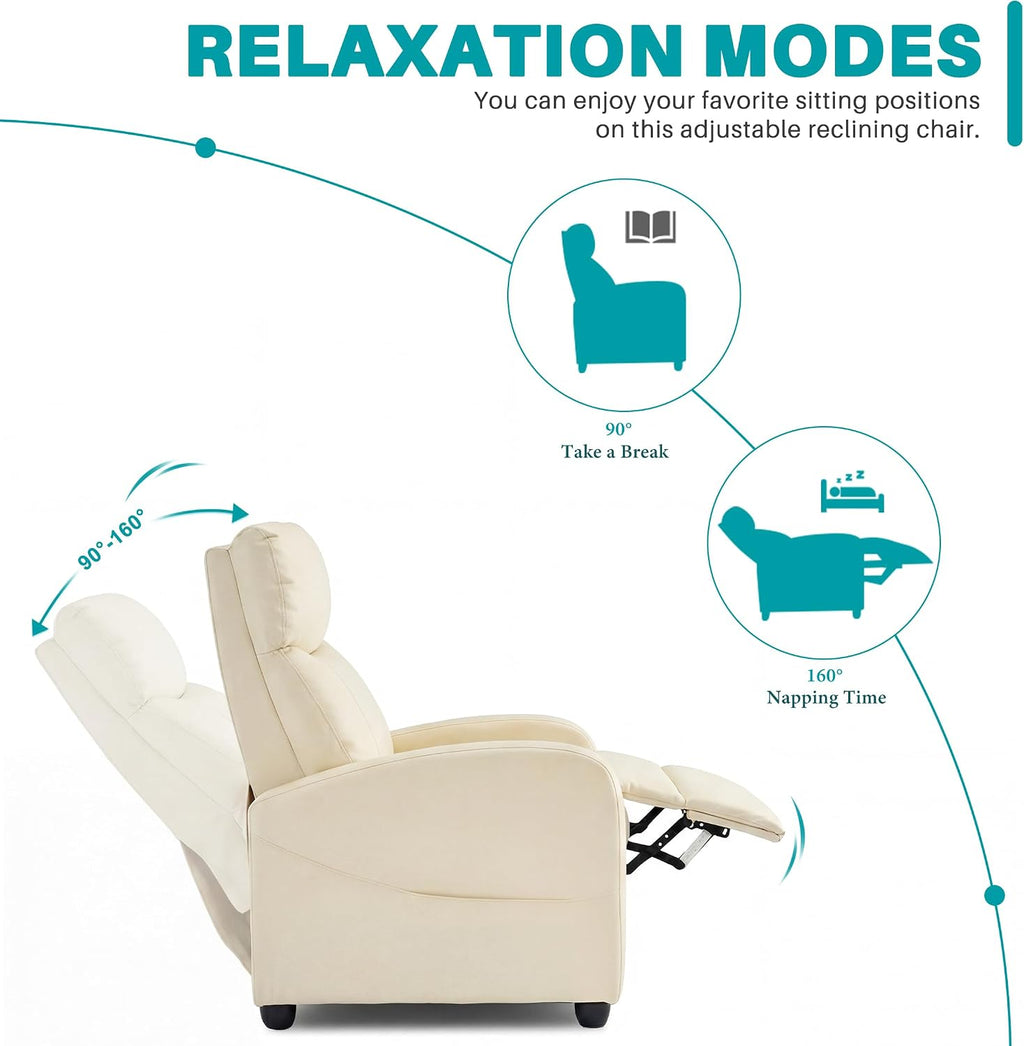 Sweetcrispy Massage Recliner Chair for Adults, Adjustable Home Theater Seating with Lumbar Support for Living Room, Modern Fabric Reclining for Small Space, Beige