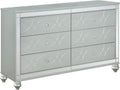 Coaster Home Furnishings - Gunnison - 6-Drawer Dresser with Modern Classic Style, Crystal-Like Pulls, Felt-Lined Top, Fretwork Panel Overlays - Bedroom - Silver Metallic - 223213