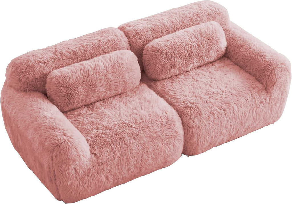 80-Inch Boneless Love Seat Couches in a Box, 2 Seat Modular Foam Cloud Sofa Floor Compressed Loveseat Couch W/Angle Armrests for Home Apartments Bedroom Living Room
