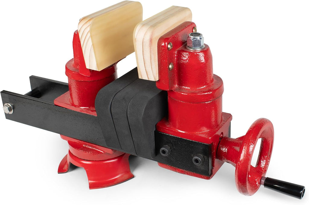 StewMac Guitar Repair Vise with Neck Protectors 3-Pack – 360° Rotating Swivel Jaws – Fast-Crank Handwheel – Urethane-Protected Hardwood Jaws – Professional Luthier Vise for Guitar Repair and Building
