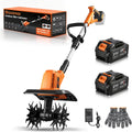 Cordless Electric Tiller Cultivator, 21V Battery Powered Garden Tiller with 2×4.0Ah Batteries, 9″ Tilling Width & 6.6″ Depth, 360RPM 48 Rust-Resistant Blades for Soil & Gardening