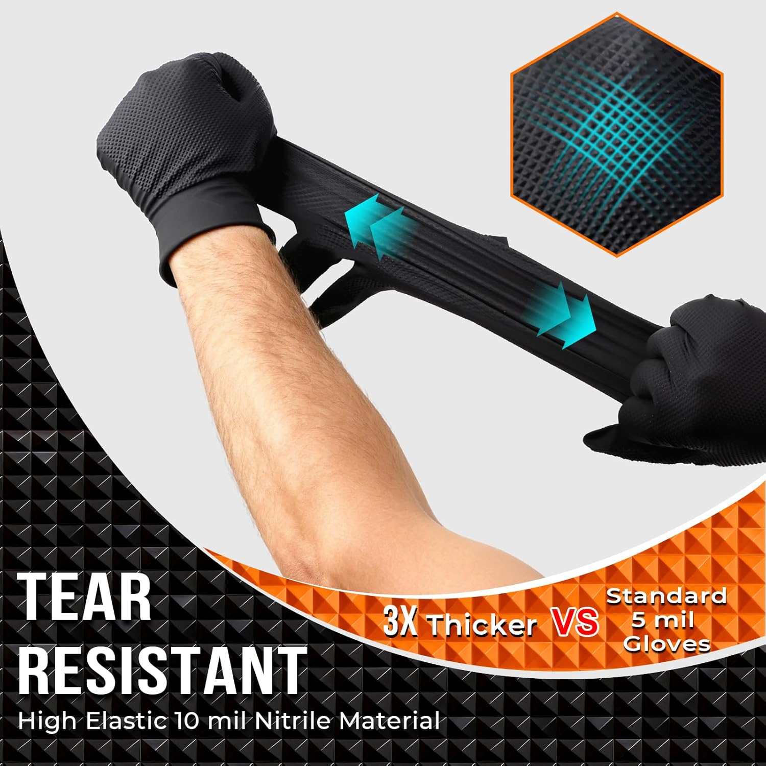 ANBOSON 10 Mil Nitrile Disposable Gloves Heavy Duty Mechanic Gloves Raised Diamond Texture Thick (Black of 1000, X-Large)