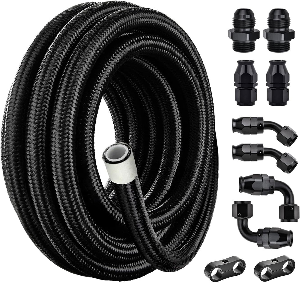 EVIL ENERGY 10AN PTFE Fuel Line Kit, AN10 E85 Nylon Braided Fuel Hose kit 10FT Black PTFE Hose