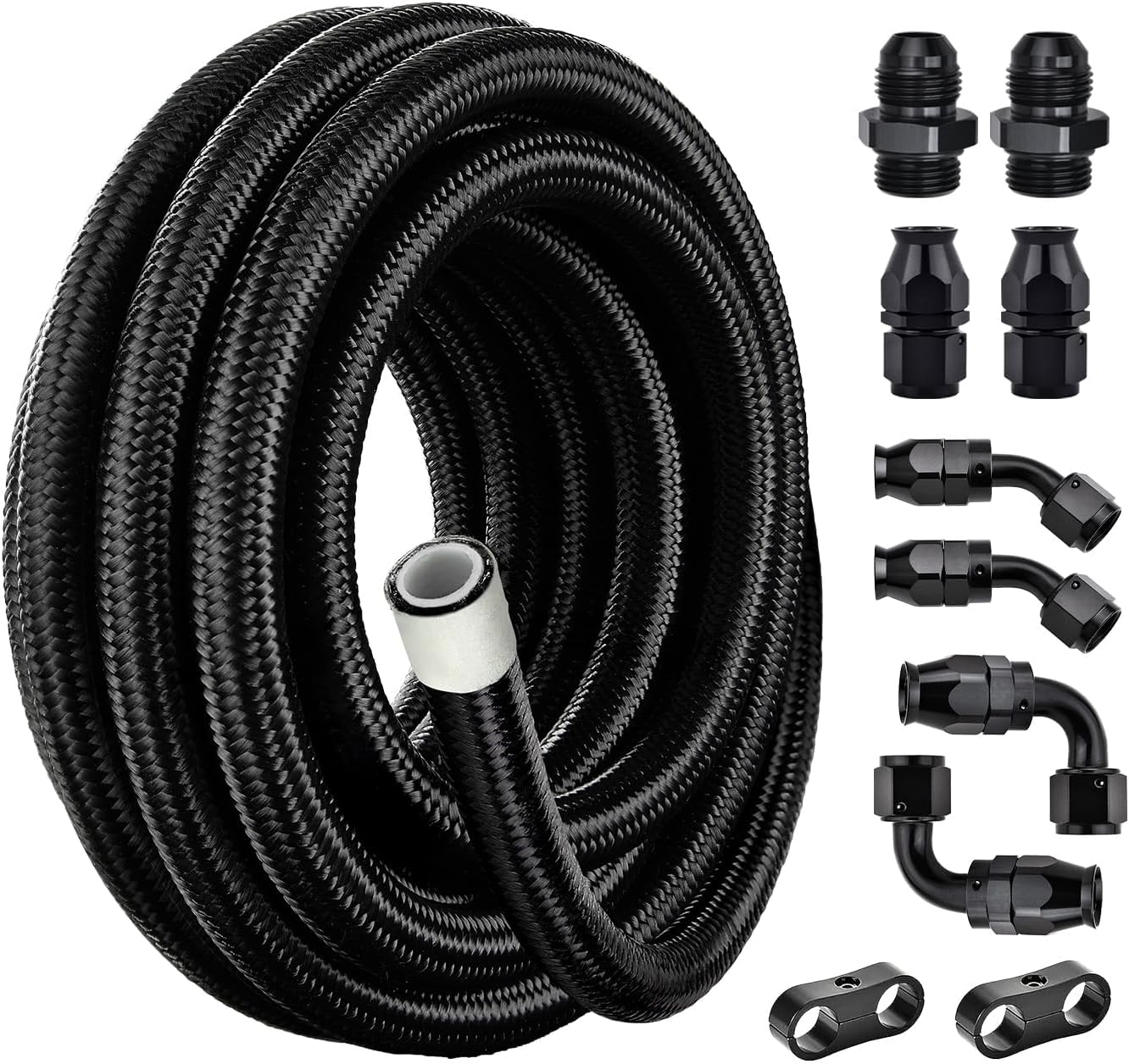 EVIL ENERGY 10AN PTFE Fuel Line Kit, AN10 E85 Nylon Braided Fuel Hose kit 10FT Black PTFE Hose