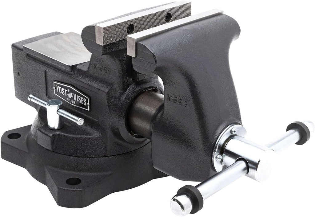 Yost HD550-C Heavy Duty 5-1/2 Inch Mechanics Work Bench Vise | Heavy Duty Woodworking & Metal Work Table with Secure Grip Swivel Base | 60,000 PSI Casting Iron Material with Extra-large Anvil Surface