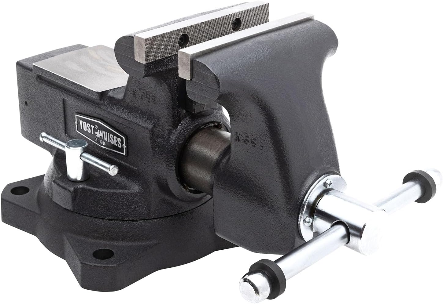 Yost HD550-C Heavy Duty 5-1/2 Inch Mechanics Work Bench Vise | Heavy Duty Woodworking & Metal Work Table with Secure Grip Swivel Base | 60,000 PSI Casting Iron Material with Extra-large Anvil Surface