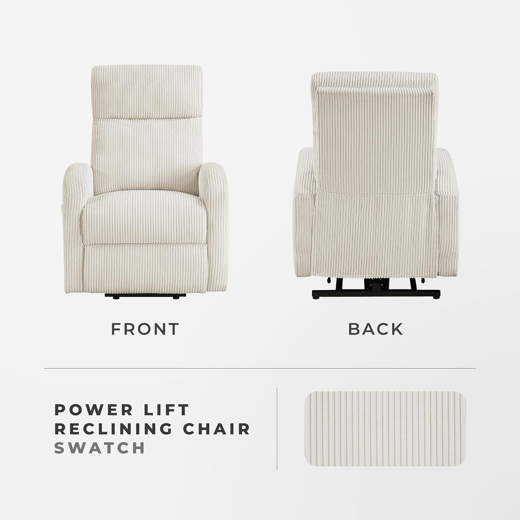 Lexicon Power Lift Recliner Chair for Elderly with Remote Control, Gentle Lift Motion, Side Pocket Armrest, Corduroy Upholstered Electric Recliner for Living Room/Bedroom, Easy Assembly, Beige