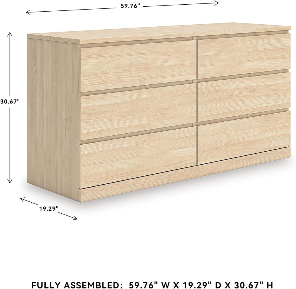 Signature Design by Ashley Onita Contemporary 6-Drawer Dresser with Ash Finish, Light Brown