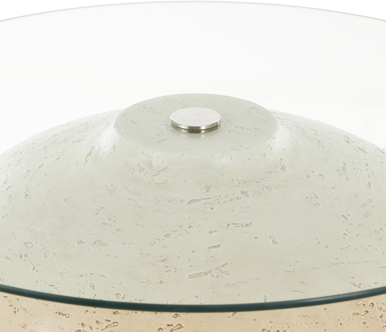 Deco 79 Resin Living Room Coffee Table Wide Table with Glass Tabletop, Center Table 30' x 30' x 18', Beige