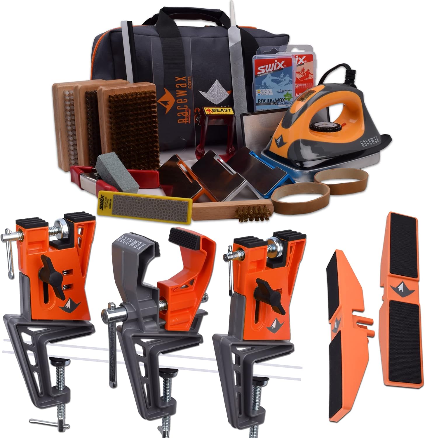 RaceWax Pro Tune Ski Wax Tuning Kit + Metal World Cup Ski Vise + Snowboard Adapter - (ZB-5552)