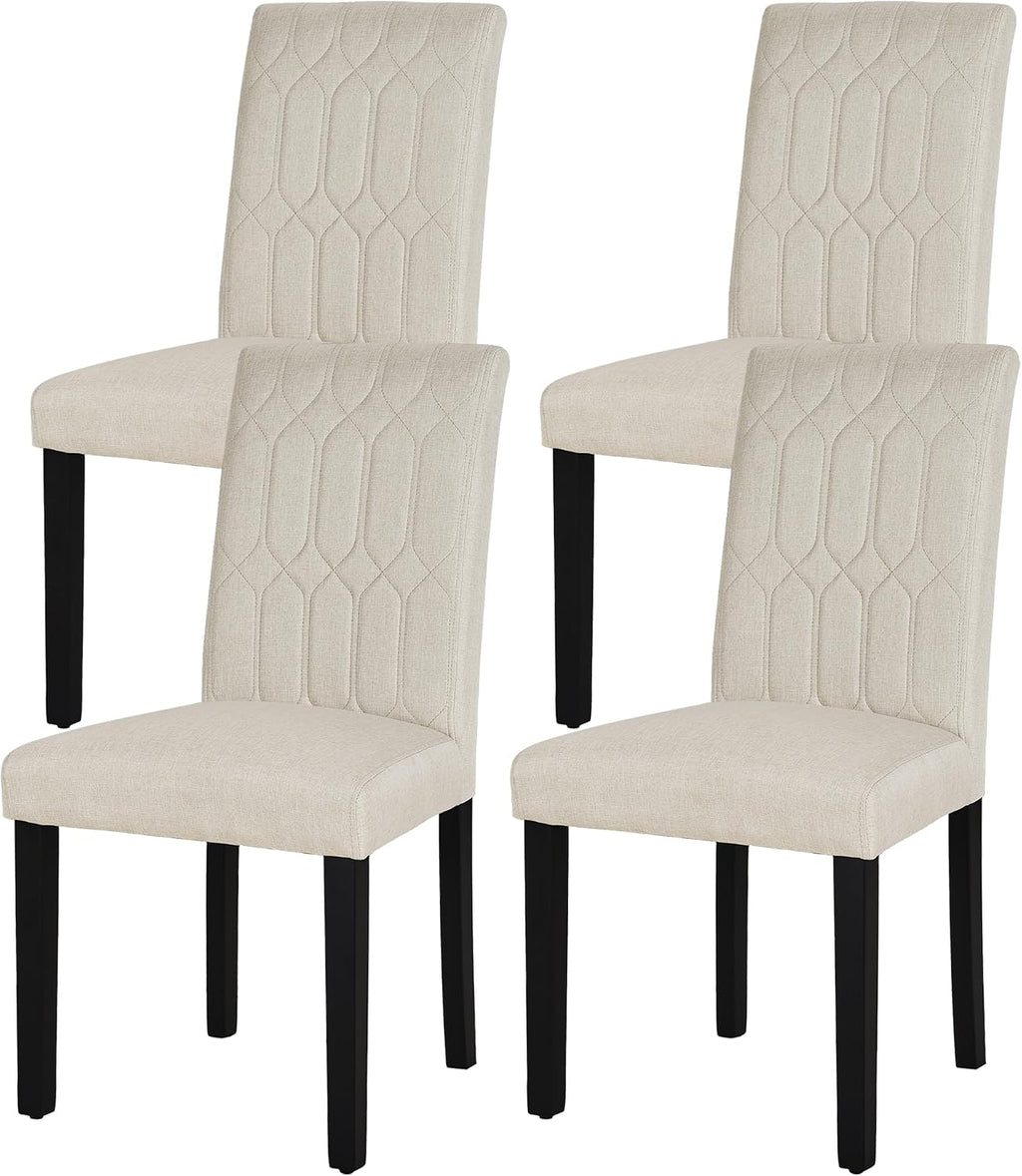VECELO Upholstered Dining Chairs Set of 4, Modern Accent Parsons with Comfort Seat, Solid Wood Legs w/Rubber Footpads, for Living Room Kitchen, Beige