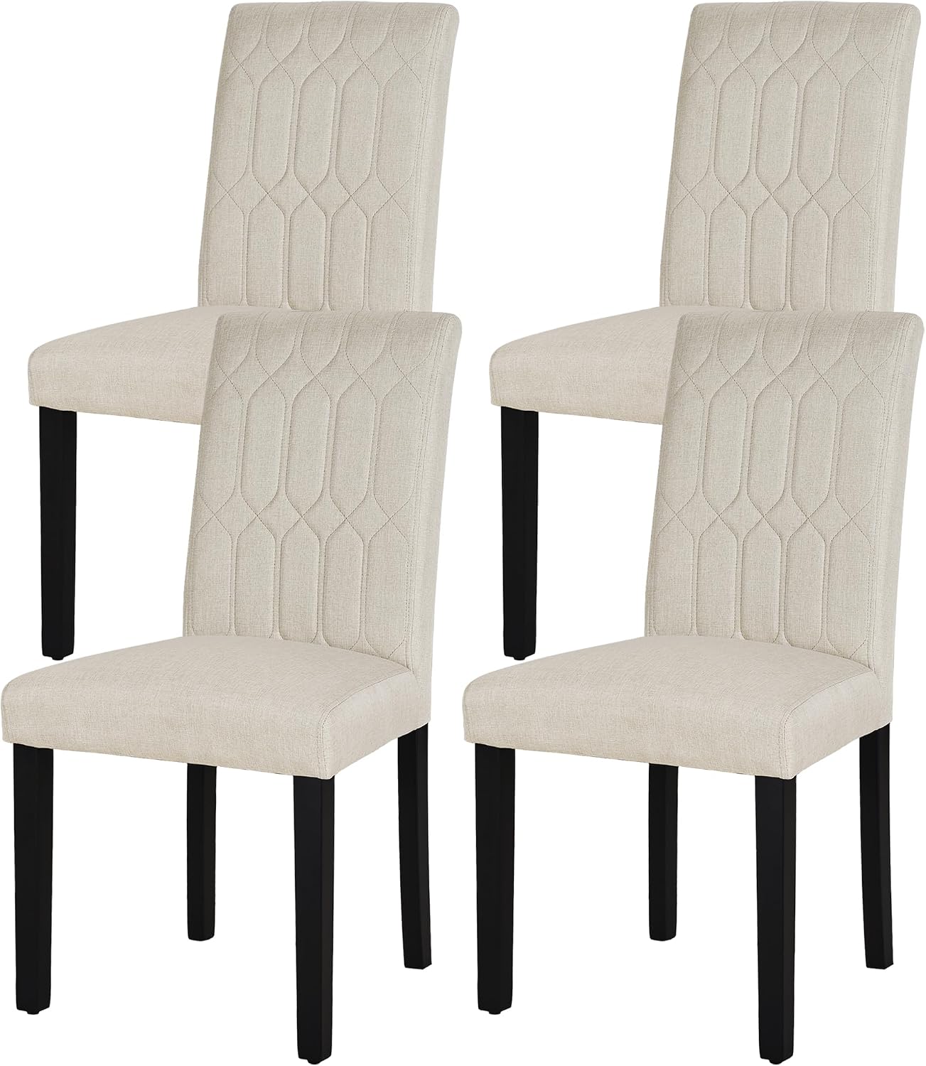 VECELO Upholstered Dining Chairs Set of 4, Modern Accent Parsons with Comfort Seat, Solid Wood Legs w/Rubber Footpads, for Living Room Kitchen, Beige
