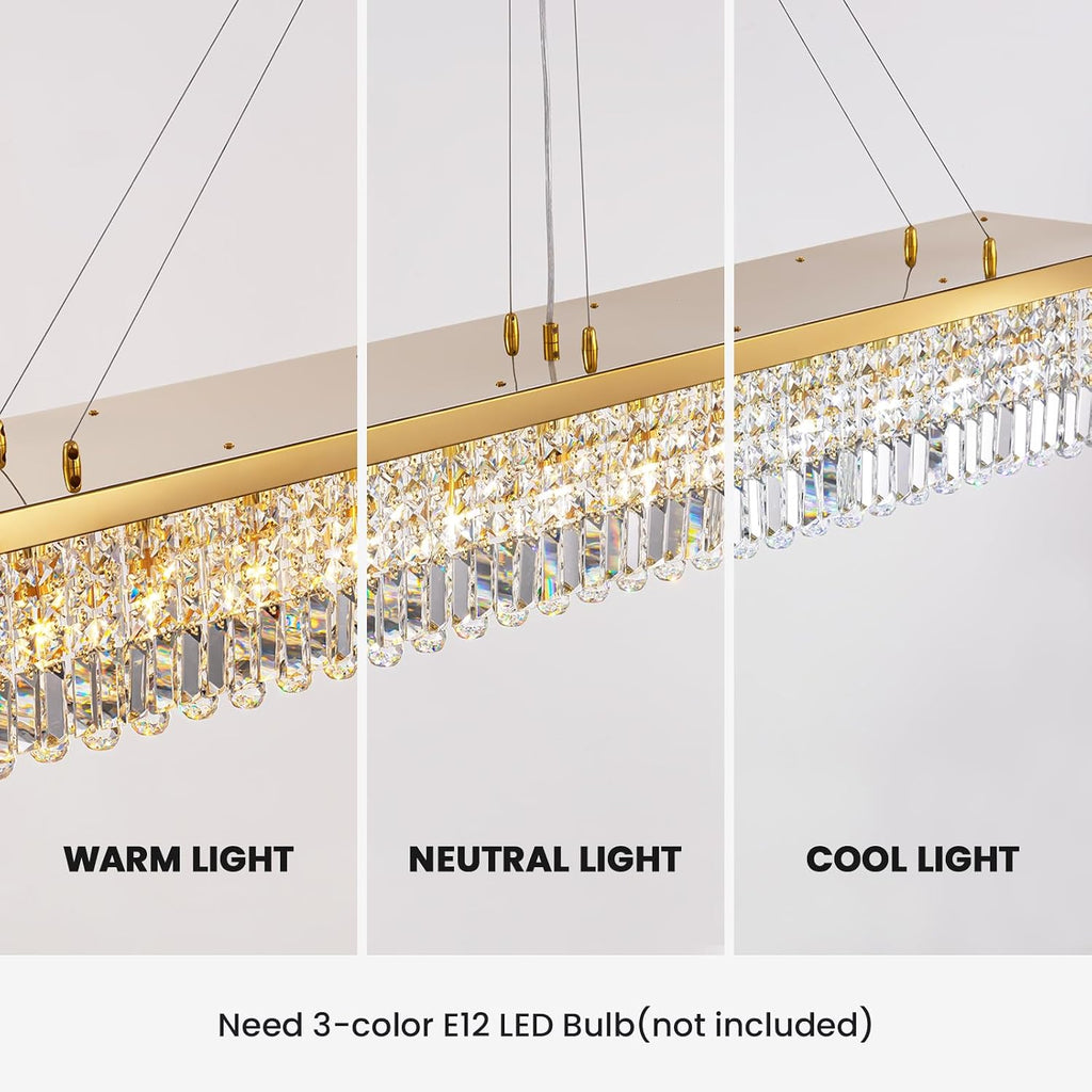 7PM Rectangle K9 Crystal Chandelier Modern Gold Crystal Chandelier Rectangular Pendant Lighting Fixture for Dining Room Kitchen Island Bedroom L59'' x W10'' x H9''
