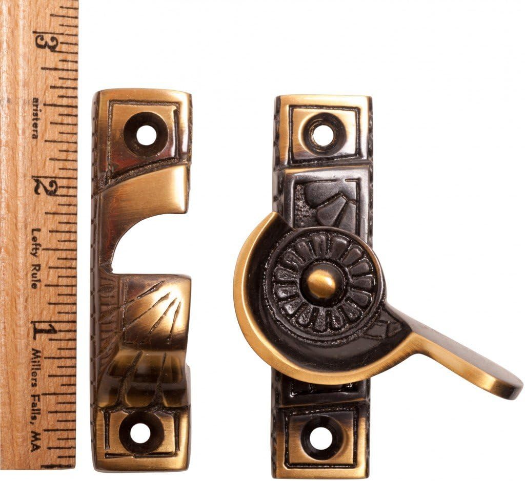 Renovators Supply Manufacturing Window Sash Lock 2.7 in. Solid Cast Brass Victorian Style Window Locks with Mounting Hardware Pack of 12