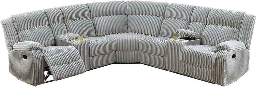 ERYE Oversized L-Shaped Power Reclining Sectional Sofa W/2 Console, Cupholders and USB Ports,Corduroy Power Motion Symmetrical Recliner Couch for Living Room Home Theater